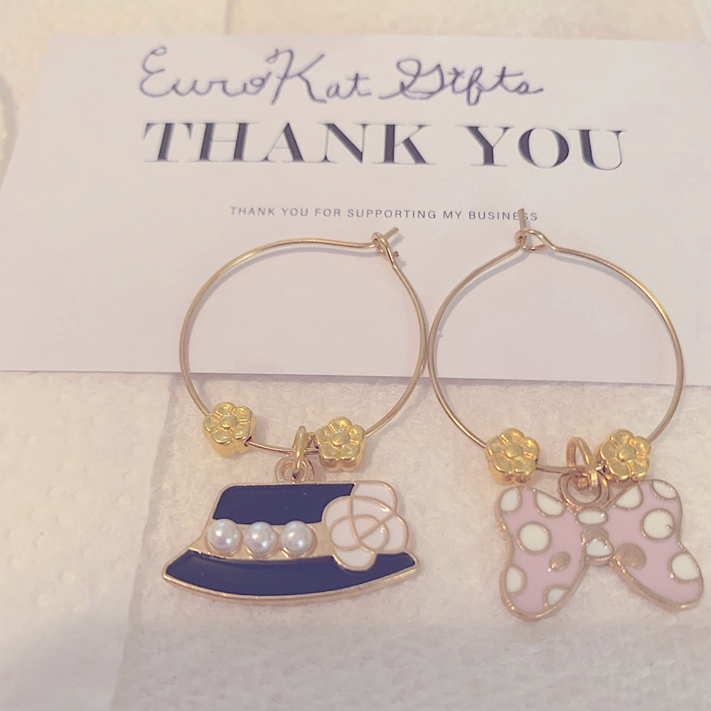 Gold Plated Luxury Charmed Hoop Earrings wire gold over stainless NEW
